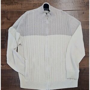 Nautica Sweater Mens 2XL Oatmeal/Tan  Cable Knit Embroidery Full Zip Sweater